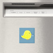 Fluffy Baby chick met Blue Square Magnet (Insitu (Vaatwasser))