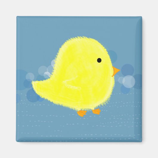 Fluffy Baby chick met Blue Square Magnet (Voorkant)