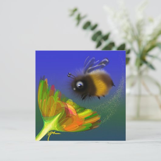 Fluffy bee Invitation Kaart (Staand voorkant)