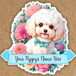 Fluffy Bichon Frisé, diverse bloemen op maat Sticker