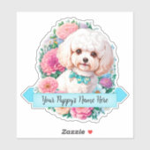 Fluffy Bichon Frisé, diverse bloemen op maat Sticker (Vel)