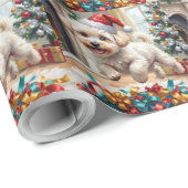 Fluffy Bichon Frise Dog Joyful Christmas Cadeaupapier (Rol Hoek)
