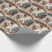 Fluffy Bichon Frise Dog Joyful Christmas Cadeaupapier (Hoek)