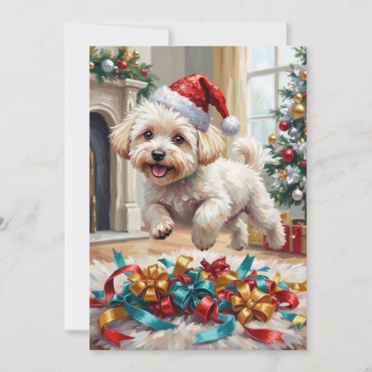 Fluffy Bichon Frise Dog Joyful Christmas Feestdagenkaart (Voorkant)