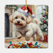 Fluffy Bichon Frise Dog Joyful Christmas Keramisch Ornament (Achterkant)