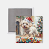 Fluffy Bichon Frise Dog Joyful Christmas Magneet (Voorkant / Achterkant)