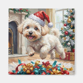 Fluffy Bichon Frise Dog Joyful Christmas Magneet (Voorkant)
