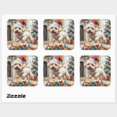 Fluffy Bichon Frise Dog Joyful Christmas Vierkante Sticker (Vel)