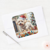 Fluffy Bichon Frise Dog Joyful Christmas Vierkante Sticker (Envelop)