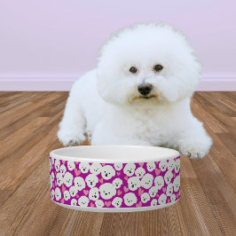 Fluffy Bichon Gezichten en Harten Pet Bowl Voerbakje