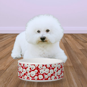 Fluffy Bichon Gezichten en Harten Pet Bowl Voerbakje