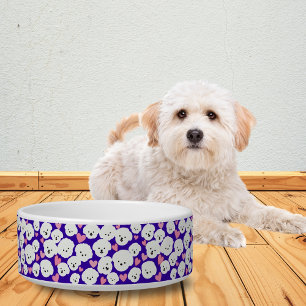 Fluffy Bichon Gezichten en Harten Pet Bowl Voerbakje