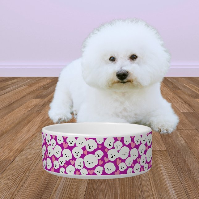 Fluffy Bichon Gezichten en Harten Pet Bowl Voerbakje (Creator heeft geüpload)