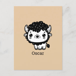 Fluffy Bison Baby - Kawaii Boerderij Animal Art Briefkaart
