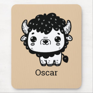 Fluffy Bison Baby - Kawaii Boerderij Animal Art Muismat