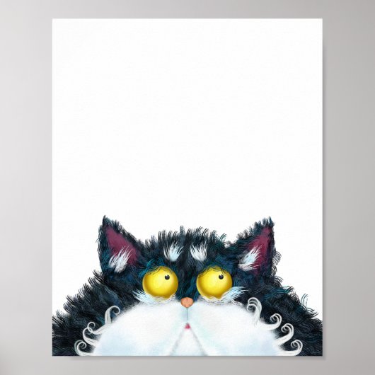 Fluffy Black Cartoon Cat Portrait Painting Poster (Voorkant)