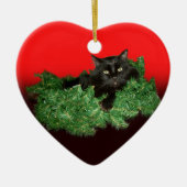 Fluffy Black Cat in kerstmis Keramisch Ornament (Voorkant)