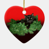 Fluffy Black Cat in kerstmis Keramisch Ornament (Achterkant)