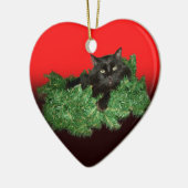 Fluffy Black Cat in kerstmis Keramisch Ornament (Links)