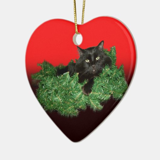 Fluffy Black Cat in kerstmis Keramisch Ornament (Links)