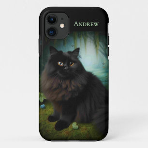 Fluffy Black Cat in Misty Bossen Case-Mate iPhone Case