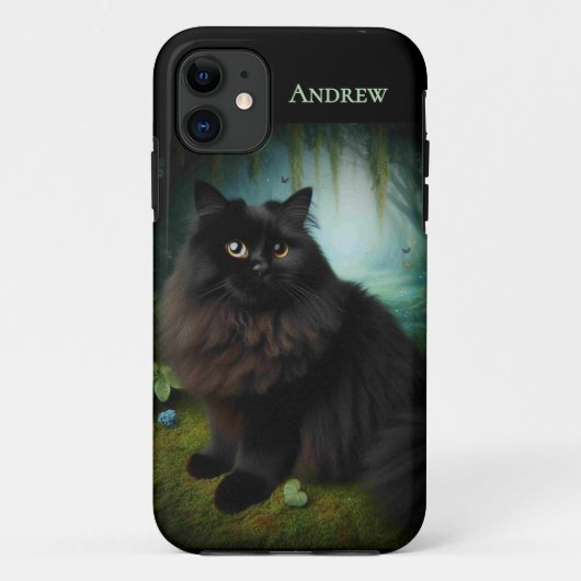 Fluffy Black Cat in Misty Bossen Case-Mate iPhone Case (Achterkant)
