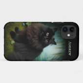 Fluffy Black Cat in Misty Bossen Case-Mate iPhone Case (Achterkant (horizontaal))