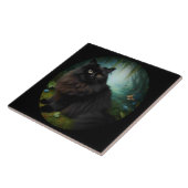 Fluffy Black Cat in Misty Bossen Tegeltje (Zijkant)