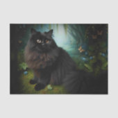 Fluffy Black Cat in Misty Bossen Tissuepapier (Voorkant)