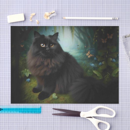 Fluffy Black Cat in Misty Bossen Tissuepapier (Craft)