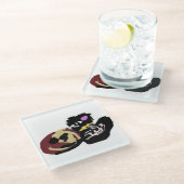 Fluffy Black Cat Jack o Lantern fun  Glazen Onderzetter (Schuin)