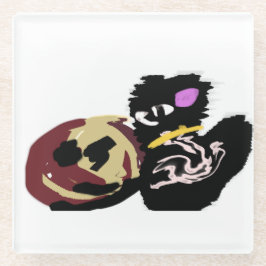 Fluffy Black Cat Jack o Lantern fun  Glazen Onderzetter