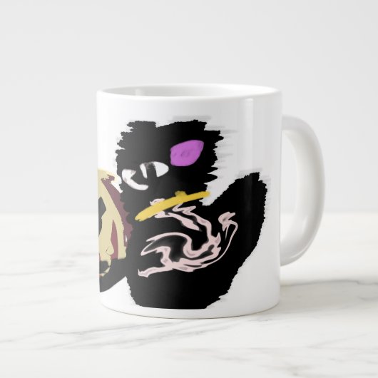 Fluffy Black Cat Jack o Lantern fun  Grote Koffiekop (Voorkant rechts)
