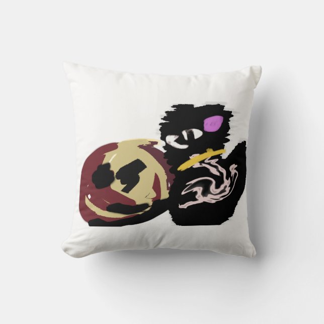 Fluffy Black Cat Jack o Lantern fun  Kussen (Voorkant)