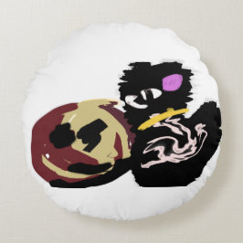 Fluffy Black Cat Jack o Lantern fun  Rond Kussen