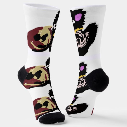 Fluffy Black Cat Jack o Lantern fun  Sokken (Gebogen)