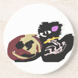 Fluffy Black Cat Jack o Lantern fun  Zandsteen Onderzetter