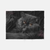 Fluffy Black Cat relaxing Fleece Deken (Voorkant (Horizontaal))