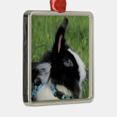 Fluffy Black en White Lionhead Bunny Rabbit Metalen Ornament (Rechts)