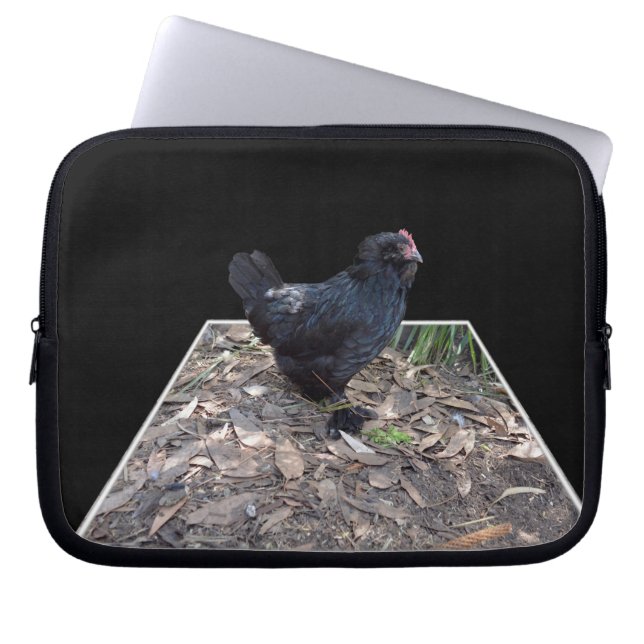 Fluffy Black Rooster Laptop Sleeve (Voorkant)