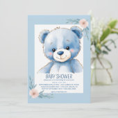 Fluffy blauw beer babyshower uitnodigingen (Staand voorkant)
