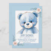 Fluffy blauw beer babyshower uitnodigingen (Voorkant / Achterkant)