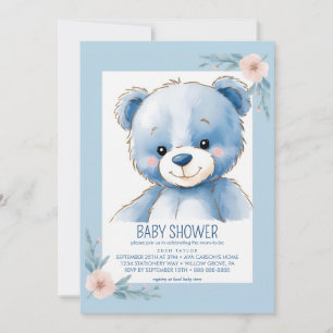 Fluffy blauw beer babyshower uitnodigingen