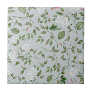 Fluffy Blue Flowers en Roos Hips Ceramic Tile Tegeltje