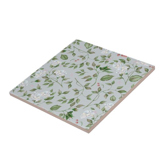 Fluffy Blue Flowers en Roos Hips Ceramic Tile Tegeltje (Zijkant)