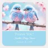 Fluffy Bluebirds en Cherry Blossom Baby Bedankt Vierkante Sticker (Voorkant)