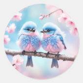 Fluffy Bluebirds en Cherry Blossom Baby shower Ronde Sticker (Voorkant)