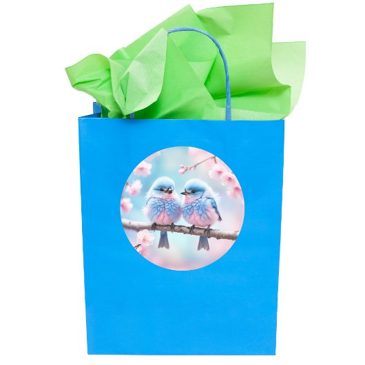 Fluffy Bluebirds en Cherry Blossom Baby shower Ronde Sticker