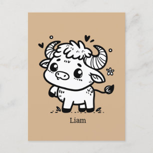 Fluffy Buffalo Baby - Kawaii Boerderij Animal Briefkaart