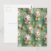 Fluffy Bunnies en Wortelen 3D Naadloos Patroon Briefkaart (Voorkant / Achterkant)